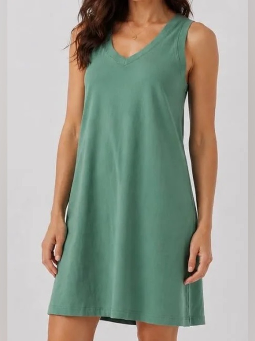 Pact V-Neck Sleeveless Tank Dress in Green